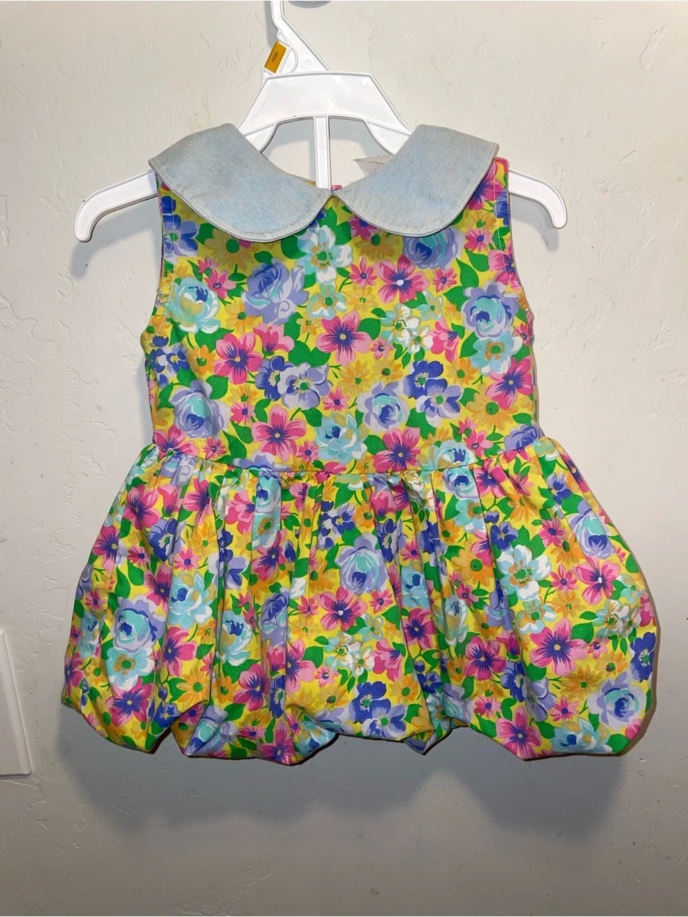 Vintage Baby Beluga Girls Floral Bubble Dress with Peter Pan Collar